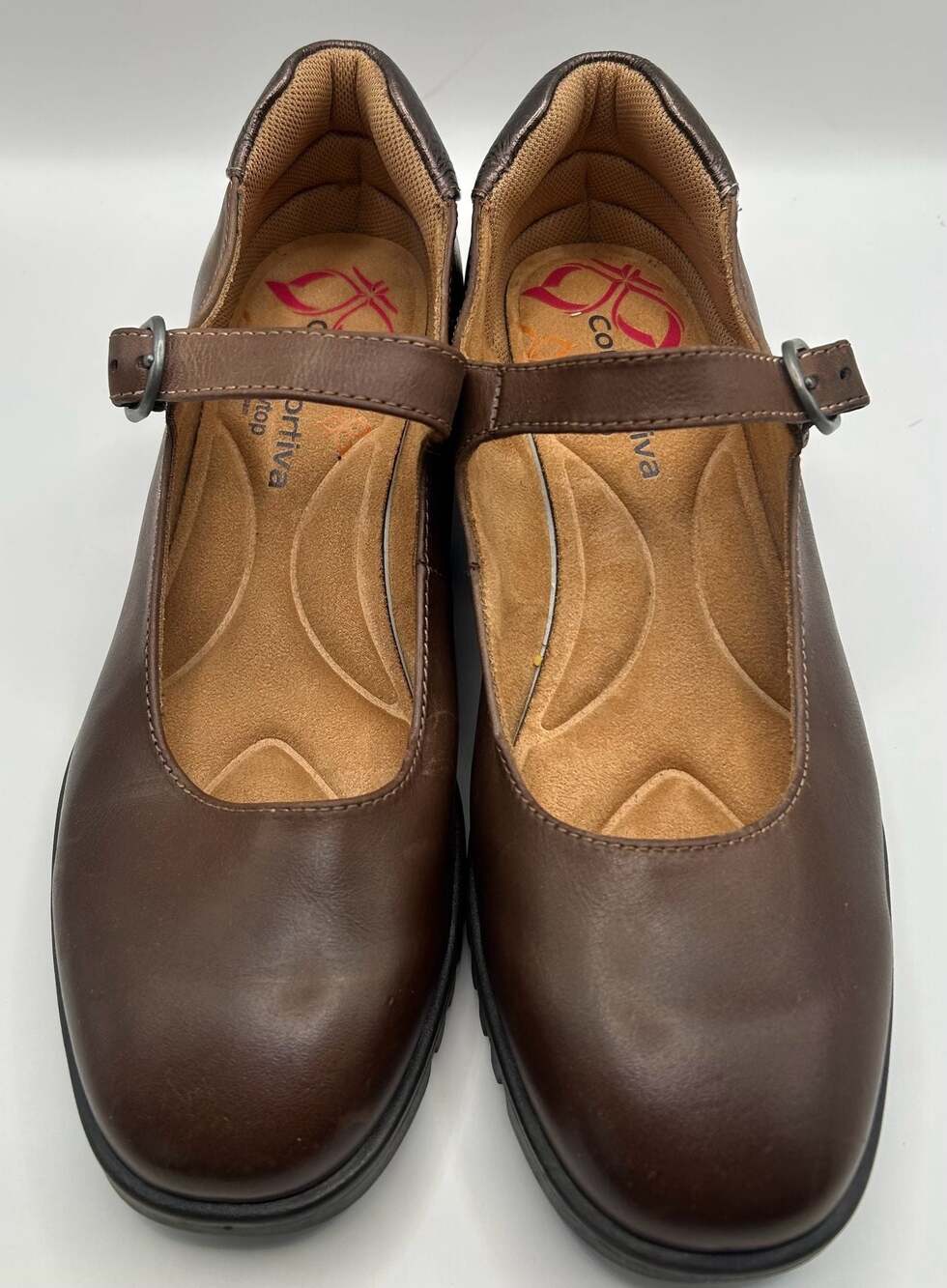 Comfortiva Debbie Brown Leather Mary Jane Wedge Shoes Size 8.5M